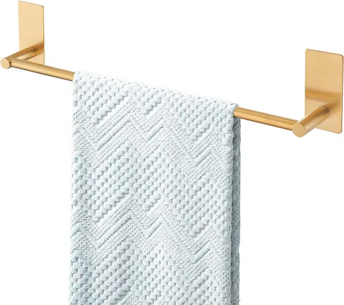 Songtec Barra de Toalla Dorada de 16 Pulgadas, Soporte de Toalla Adhesivo para Baño Sin Taladro, Soporte de Toalla con Montaje de Cinta de Adhesión