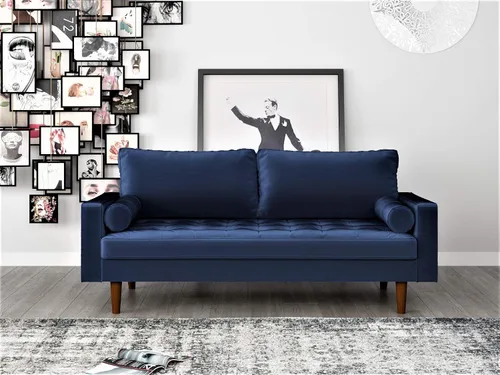 Miniatura 14 de Container Furniture Direct Womble - Asiento tapizado de terciopelo moderno de mediados de siglo con almohadas de cojín, sofá, color azul