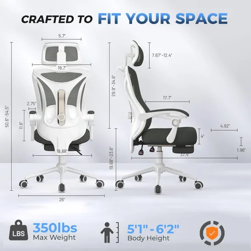 Miniatura 2 de Silla de oficina ergonómica con reposapiés, soporte lumbar ajustable y reposacabezas, silla de computadora reclinable de malla de 90-160°, oficina