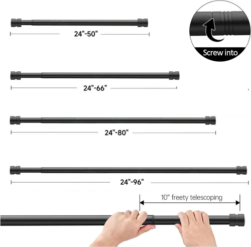 Miniatura 7 de BRIOFOX Barra de cortina de tensión ajustable de 24 a 50 pulgadas (2-4.1 pies), barra de cortina de ducha de tensión de resorte negro para ventana