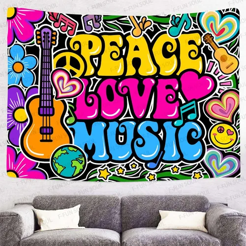 Miniatura 3 de F-FUN SOUL Tapiz de amor de paz y genial, 40 x 30 pulgadas, tapices musicales de los años 70, tapices psicodélicos de arte para colgar en la pared