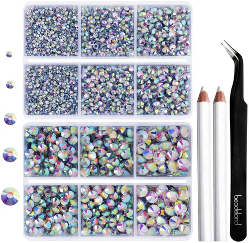 Miniatura 8 de 6736 piezas de diamantes de imitación Hotfix con parte trasera plana, diamantes de imitación rosa para manualidades y ropa, 5 tamaños mixtos, kit