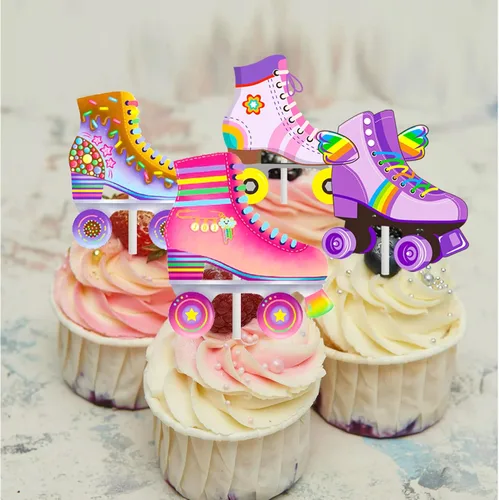 Miniatura 7 de 36 piezas de patines de ruedas para cupcakes, decoración de fiesta de cumpleaños, estilo retro, hip hop, temática de patinaje, para cupcakes para 80