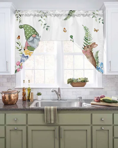 Miniatura 2 de Cortinas de cocina con cenefa de Pascua, cenefa con bolsillo para barra, paneles de cortina para dormitorio, sala de estar, baño, cafetería