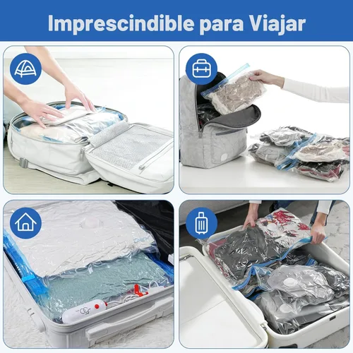Miniatura 7 de VMstr Paquete de 15 bolsas de almacenamiento al vacío de viaje con bomba USB, sello de embalaje al vacío para equipaje y maleta, ahorro de espacio