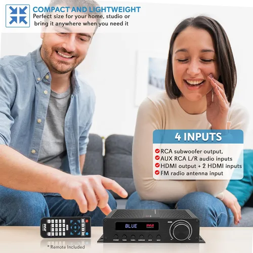 Miniatura 4 de Pyle - Amplificador de audio inalámbrico Bluetooth casero - Receptor estéreo de potencia de 100 W de 5 canales para cine en casa, sonido envolvente