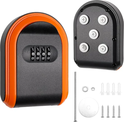 Miniatura 8 de Soporte magnético para llaves con cerradura, caja de cerradura magnética oculta debajo del automóvil, combinación segura de 4 dígitos con código