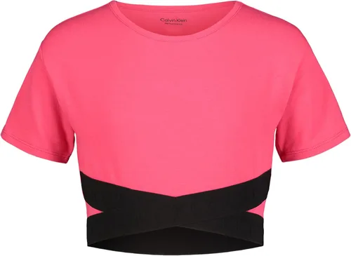 Calvin Klein Camiseta de manga corta para niña, cuello redondo y detalles de logotipo