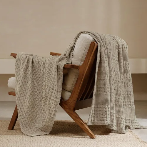 Miniatura 72 de PHF - Manta tejida de punto gofre 100% algodón, suave, ligera, transpirable, acogedora, de verano, para sofá y cama, tejida, estética, decoración