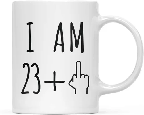 Miniatura 49 de Andaz Press Divertida taza de café de 11 onzas, regalo de broma de cumpleaños, I Am 49 + 1 dedo medio, 1 paquete, ideas de regalo de cumpleaños 50