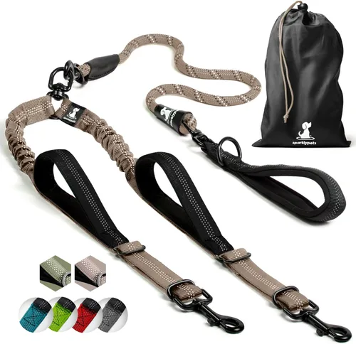 Miniatura 27 de Correa doble premium para dos perros, absorción de golpes, antitirón, doble correa para razas medianas y grandes con accesorio de correa doble