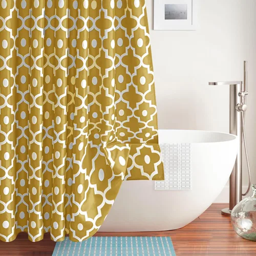 Miniatura 8 de Biscaynebay Cortina de ducha de tela texturizada 72" X 72", de oro con perlas de Marruecos impresas, cortina de baño de hotel de lujo de calidad