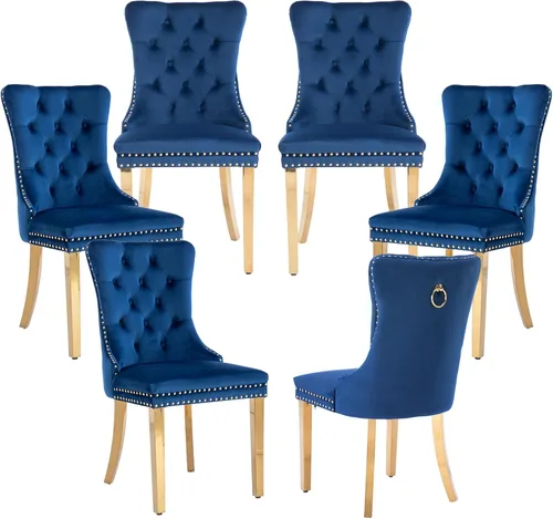 Miniatura 123 de LKTART Juego de 2 sillas de comedor de terciopelo, sillas de comedor copetudas con ribete de anillo de clavo, silla de comedor tapizada con patas