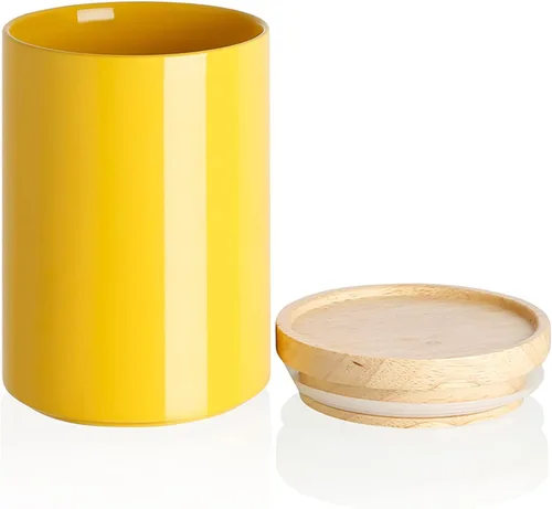Miniatura 10 de Sweejar Kitchen Canisters - Tarro de cerámica para almacenamiento de alimentos, recipientes apilables con sello hermético y tapa de madera