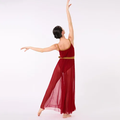 Miniatura 6 de ODASDO Lyrical Dance Costumes for Women Camisole Mesh Tulle Long Dress with Belt Adult Ballet Dancewear Competition Clothing