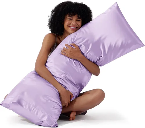 Miniatura 38 de Bedsure Paquete de 2 fundas de almohada de satén similares a las fundas de almohada de seda tamaño estándar, funda de almohada para mujeres que 01