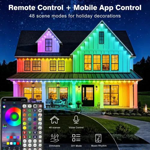 Miniatura 2 de LITSOUL Luces permanentes para exteriores de 500 pies para casa, impermeables, iluminación LED RGB inteligente con 16 millones de colores, tira