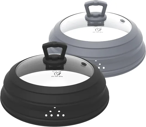 Miniatura 13 de Tapa protectora de salpicaduras de vidrio ventilado para microondas, tapa protectora de salpicaduras con silicona plegable para alimentos como Gris