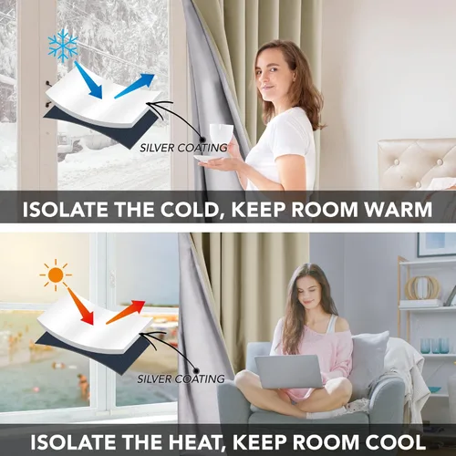 Miniatura 4 de Deconovo - Cortinas opacas para dormitorio con ojales, cortinas sólidas con aislamiento térmico, bloquean el calor, oscurecen la habitación, ahorran