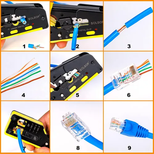 Miniatura 8 de Solsop Herramienta de Engaste RJ45 Herramienta de Engaste de Paso Herramienta de Engaste Cat5e Cat5 CAT6