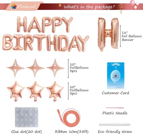 Miniatura 3 de iPartycool - Cartel de globos de feliz cumpleaños, 24 piezas de letras de aluminio de tereftalato de polietileno de alta calidad en 3D de oro rosa