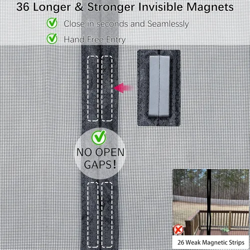 Miniatura 5 de Malla magnética mejorada para puerta más gruesa de 250g/m² (8.82 oz/yd²), 36 imanes más largos, cierre magnético para puerta individual, mosquitera