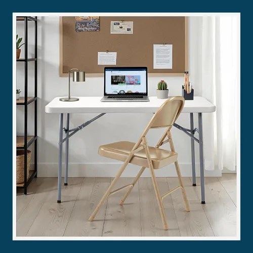 Miniatura 11 de OEF Furnishings Serie OEF50 Sillas plegables de acero resistentes con capacidad de peso de 500 libras (paquete de 4, beige)