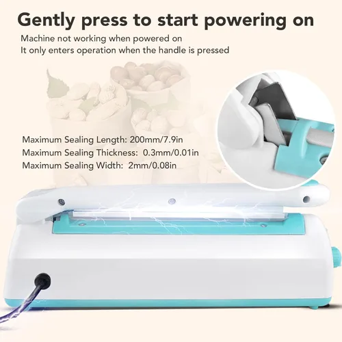 Miniatura 8 de Sellador térmico de impulso manual con tecnología de doble sellado, máquina de sellado de bolsas de 300 W para embalaje industrial y minorista