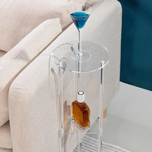 Miniatura 2 de HMYHUM Mesa de bebida acrílica para espacios pequeños, mesa de Martini para sala de estar, mesa auxiliar de bebidas pequeñas, 3 niveles, redonda