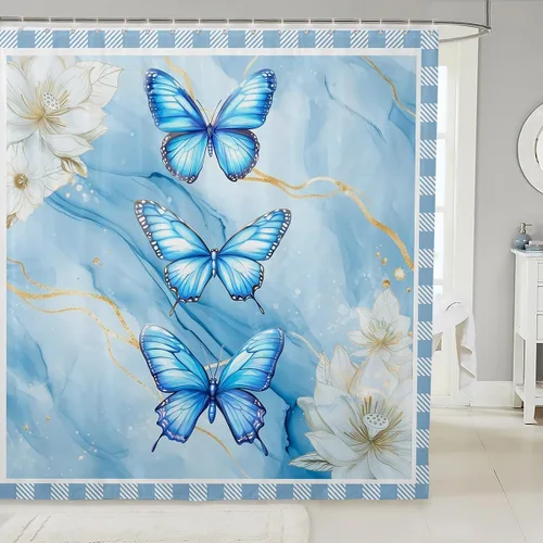 Miniatura 23 de Butterfly Shower Curtain Bohemian Bathroom Shower Curtain Set for Kids Adult Sun Moon Bath Curtain Yellow Butterfly Waterproof Curtains Room Decor
