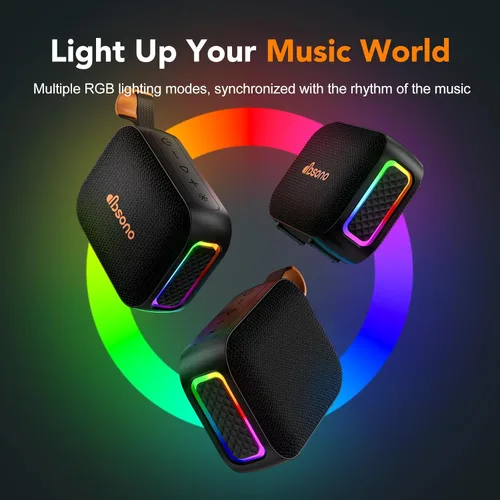 Miniatura 7 de Altavoz Bluetooth portátil resistente al agua: Sonido IPX5 HD hasta 24 horas de reproducción, emparejamiento TWS, luz LED, altavoz al aire libre