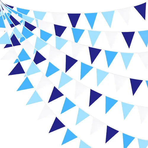 Miniatura 12 de Decoraciones náuticas costeras de 32 pies para fiestas de playa, lazo azul, estrellas de mar, conchas de mar, banderines de tela con banderines