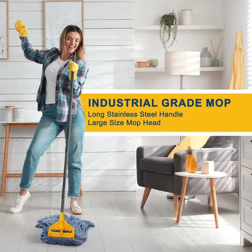 Miniatura 6 de KeFanta Paquete de 2 trapeadores industriales comerciales resistentes, mango largo de 60 pulgadas con cuerda de extremo de bucle, cabezal de fregona