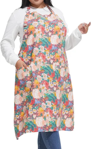 Miniatura 33 de Delantales de algodón y lino para hornear, talla grande, para mujer, con bolsillos, cocina