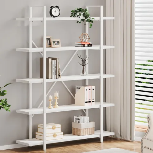 Miniatura 26 de HSH Estantería negra de 5 niveles de alto, estante de almacenamiento de madera y metal, estantería industrial moderna Etagere de 5 estantes, estante