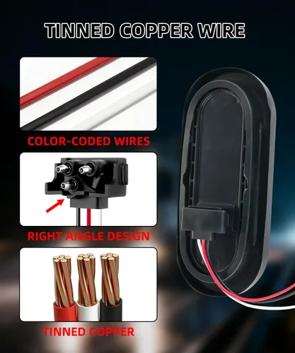 Miniatura 4 de 10x Enchufe de Cable de 3 Hilos para Luz de Remolque de Camión Moldeado de 3 Clavijas Arnés Pigtail para Parada, Giro, Cola Sellada Redonda Ovalada