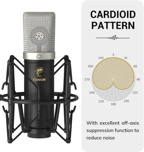 Miniatura 3 de TONOR Micrófono de condensador de 192 kHz/24 bits, kit de micrófono cardioide USB con brazo de pluma mejorado/soporte de choque de araña