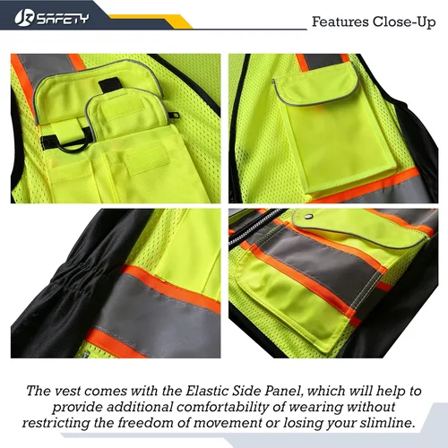Miniatura 3 de JKSafety Chaleco de seguridad reflectante de alta visibilidad para mujer, tiras reflectantes cosidas en el cuerpo de color neón, transpirable