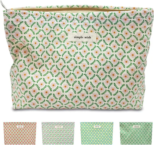 STARDW Bolsa de maquillaje floral estética, bonita bolsa de cosméticos pequeña para mujeres y niñas, bolsa de aseo de viaje, bolsa de maquillaje con