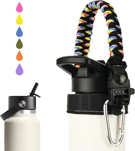 Miniatura 9 de Paracord Handle for Hydro Flask Water Bottles Standard/Wide Mouth, Strap Holder with Safety Rubber Ring & Carabiner, Easy to Carry and Durable Rosado