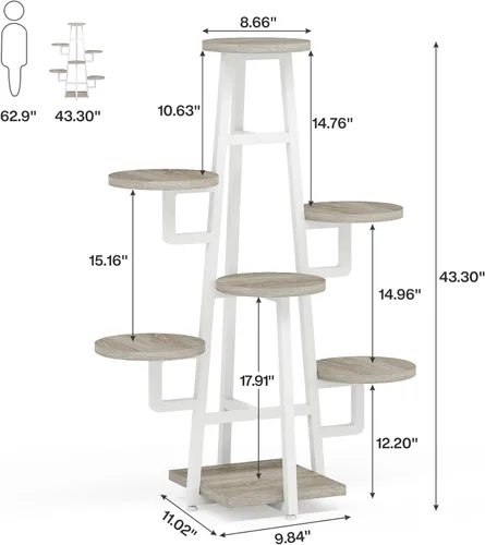 Miniatura 8 de Tribesigns Soporte para plantas de 7 niveles para interiores, estante alto para múltiples plantas, soporte para macetas de esquina de madera