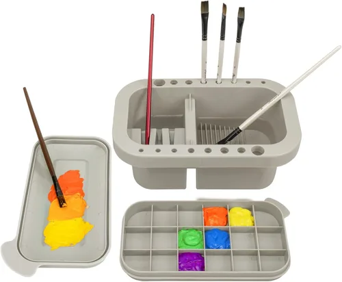 MyLifeUNIT Limpiador de pinceles, soporte para pinceles y organizadores con paleta para acrílico, acuarela y pinturas a base de agua (gris)