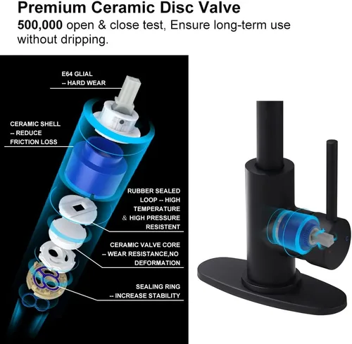 Miniatura 5 de Grifo de lavabo de baño de una sola manija, grifo de fregadero de barra giratoria de 360° con placa de cubierta, juego central de 4 pulgadas, grifo