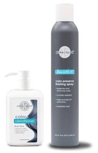 Miniatura 8 de KERACOLOR Kit de 3 en 1 (Limpieza + Acondicionador + Color) Tinte semipermanente azul para el cabello y acabado en aerosol para el cabello, 10 onzas