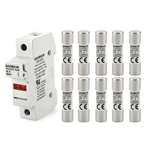 Miniatura 14 de Baomain Base portafusibles RT18-32 con fusibles de cerámica de 10x1A (0.394x1.496 in) - Montaje en riel DIN de 1 polo, indicador LED, certificado CE