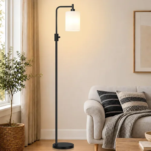 Miniatura 18 de 【Actualizada】Lámpara de pie regulable para sala de estar con pantalla de cristal, lámpara de pie moderna de níquel cepillado con bombilla LED de 900