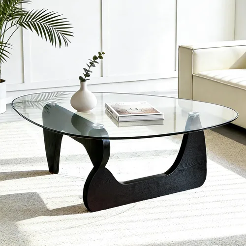 Miniatura 10 de Mesa de centro pequeña, mesa de centro negra moderna de mediados de siglo para sala de estar, mesas centrales abstractas con parte superior