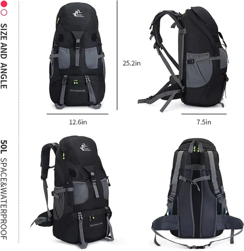 Miniatura 2 de Bseash Mochila de senderismo de 50L, resistente al agua, ligera, mochila de día para deportes al aire libre, bolsa de viaje para camping, escalada