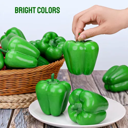 Miniatura 5 de Gresorth 8pcs Artificial Big Bell Pimienta Verde Decoración Vegetal Falso Casa Gabinete de Cocina