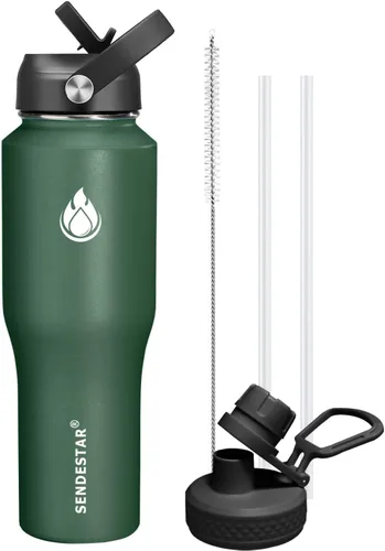 Miniatura 40 de SENDESTAR Botella de agua de acero inoxidable de 40 onzas (fría durante 48 horas, caliente durante 24 horas), botella aislada al vacío de doble Gris